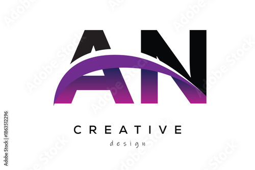 AN Creative And Modern Letter Logo Design with Creative Purple Wave Abstract Latter Logo Concept.