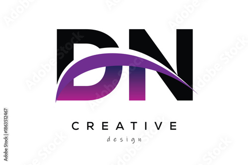 DN Creative And Modern Letter Logo Design with Creative Purple Wave Abstract Latter Logo Concept.