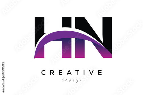 HN Creative And Modern Letter Logo Design with Creative Purple Wave Abstract Latter Logo Concept.