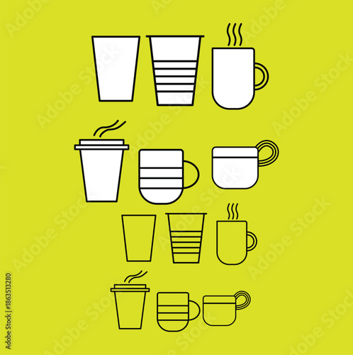 Set of coffee cups and mugs icon collection