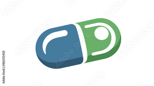 A 3d green plastic cup and bottle isolated on white as a baby toy icon with blue and yellow adhesive tape symbols