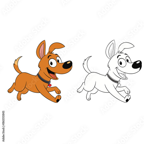 coloring book for kid running pose dog vector 