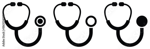 Three stethoscopes in different variations for medical use,Stethoscope icon vector design illustration,stethoscope vector icon in trendy flat design 