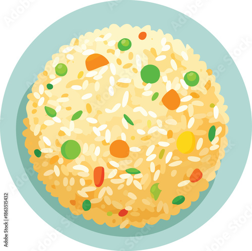 Vector illustration of Italian pizza with cheese and fresh vegetables on a plate