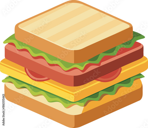 Delicious sandwich with ham, cheese, lettuce, and tomato