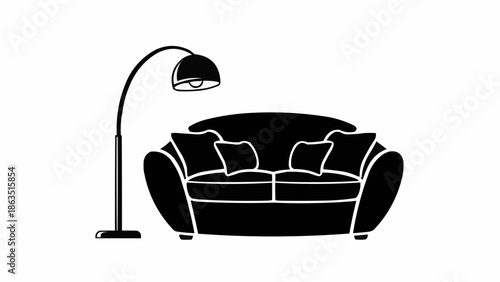 Modern Sofa and Floor Lamp Silhouette.