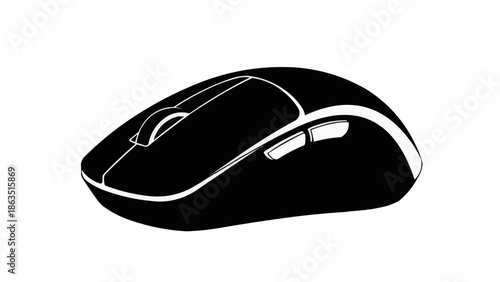 Modern computer mouse with ergonomic design and scroll wheel.