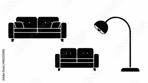 Modern Sofa and Floor Lamp Silhouette Set.