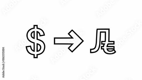 Dollar symbol to Euro symbol currency exchange graphic.