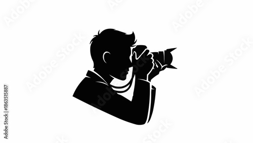 Silhouette of a man taking a photograph with a professional camera.