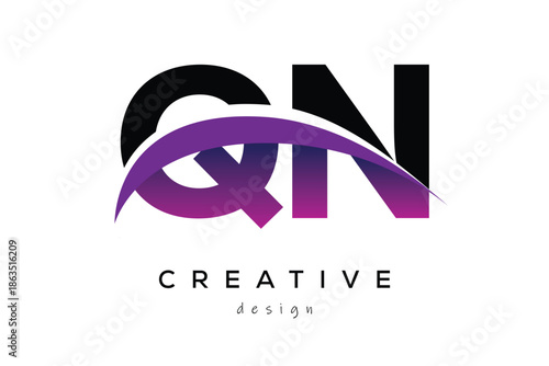 QN Creative And Modern Letter Logo Design with Creative Purple Wave Abstract Latter Logo Concept.