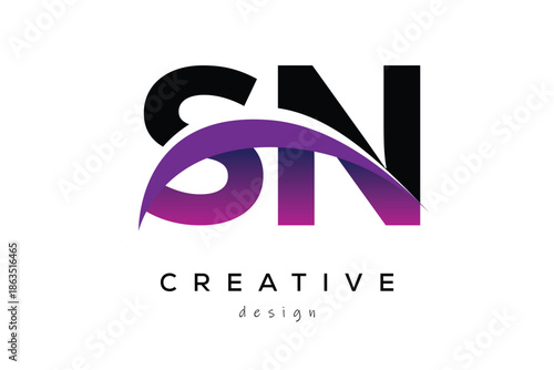 SN Creative And Modern Letter Logo Design with Creative Purple Wave Abstract Latter Logo Concept.