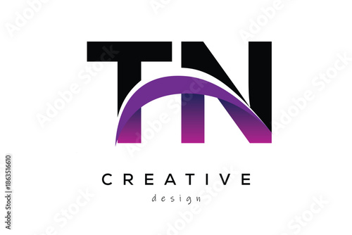 TN Creative And Modern Letter Logo Design with Creative Purple Wave Abstract Latter Logo Concept.