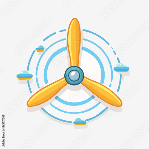 Stylized Wooden Propeller With Clouds And Circular Motion Lines In A Pixel Art Style