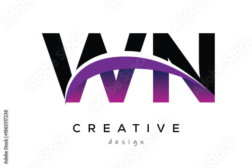 WN Creative And Modern Letter Logo Design with Creative Purple Wave Abstract Latter Logo Concept.