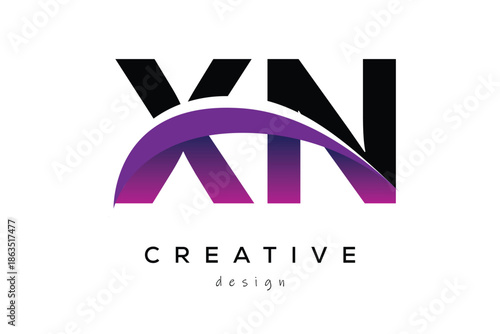 XN Creative And Modern Letter Logo Design with Creative Purple Wave Abstract Latter Logo Concept.