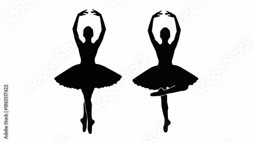 Two Silhouettes of Ballerinas Dancing in Tutus.