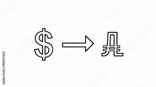 Dollar symbol to Yen symbol currency exchange illustration.