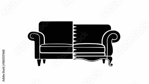 Black silhouette of a classic sofa divided into two halves.