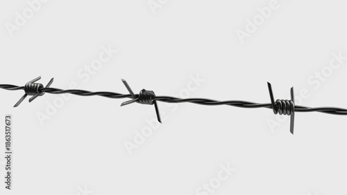 Dark barbed wire against a stark white background minimalist and clean.eps