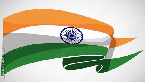 Indian flag waving abstract design with orange, white, and green colors and blue wheel symbol on white background, representing patriotism and national pride