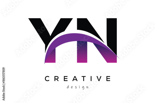 YN Creative And Modern Letter Logo Design with Creative Purple Wave Abstract Latter Logo Concept.