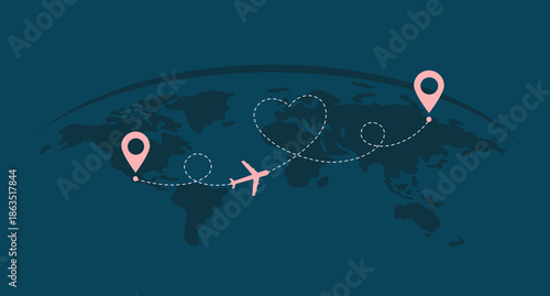 Destination Wedding Invitation vector design template. Airplane trip to wedding party.