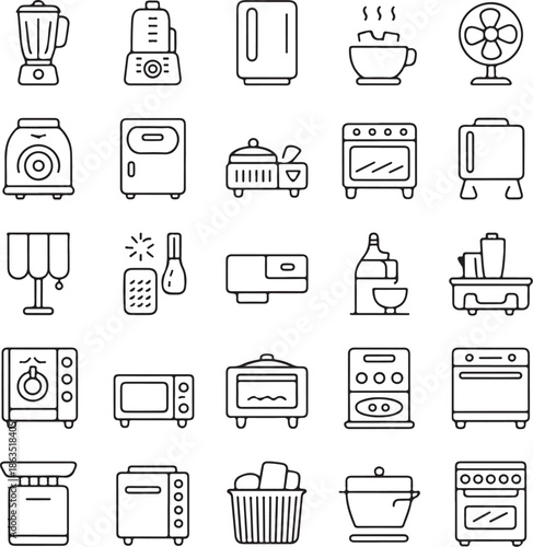 Collection of kitchen appliances and cooking icons