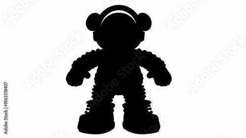 Fun black bear mascot wearing headphones standing alone