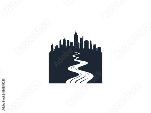 Flowing Prosperity Landscape Silhouette Vector