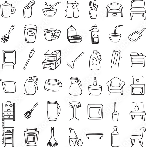 A collection of various household items and furniture icons
