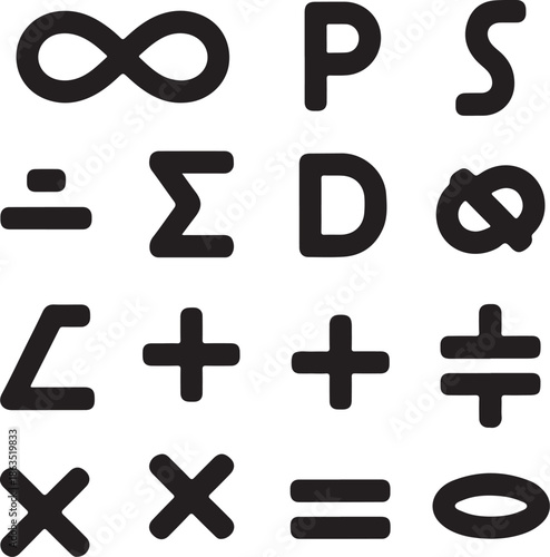 A creative illustration of various mathematical symbols and equations on a white background