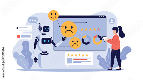 AI chatbot analyzes customer feedback and sentiment, sorting through positive and negative reviews to improve user experience.