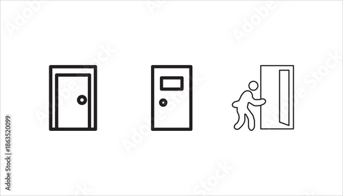 Doors set opened and closed door icon set,	
