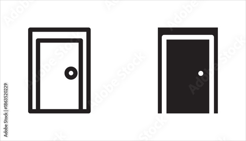 Doors set opened and closed door icon set,	
