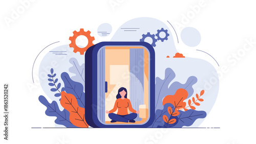 Woman practices mindfulness and meditation in a modern office nap pod, promoting employee wellness and stress relief at work.