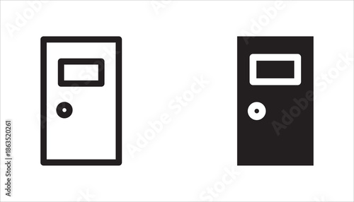 Doors set opened and closed door icon set,	
