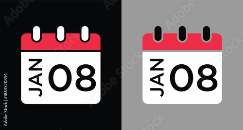 calendar - January 8 icon illustration isolated vector sign symbol