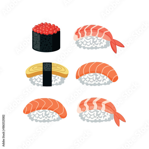 A vibrant illustration of sushi and sashimi on a white background for food enthusiasts worldwide.