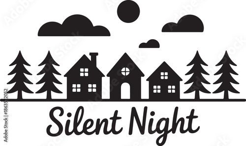 A peaceful village scene on a silent night