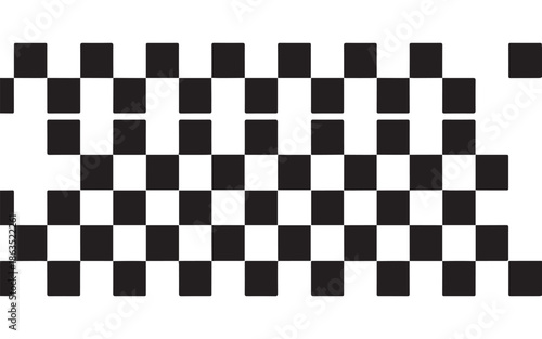A black and white checkered pattern is viewed from directly above in a graphic illustration.