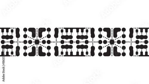 An intricate black and white illustration of cultural heritage design elements in a traditional pattern