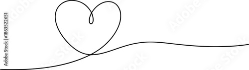 A simple, elegant continuous line drawing forming a stylized heart shape that transitions into a long, flowing horizontal line. Isolated on a white background.