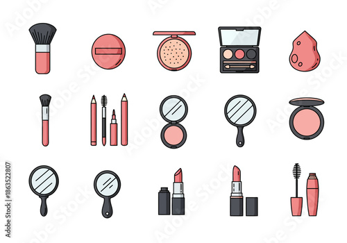 A grid display of sixteen distinct flatstyle makeup icons