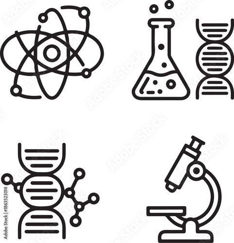 A set of scientific icons on a white background