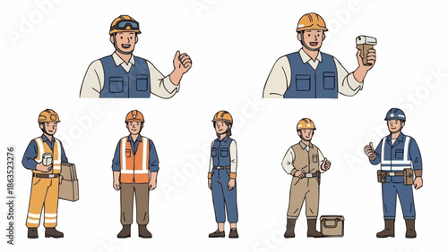Construction Workers Diverse Group Professional Team Uniforms.