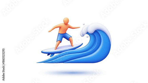 Surfing the Waves A Person Riding a Surfboard on a Large Blue Wave in a Dynamic Action Pose