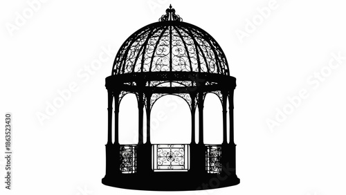 Ornate Victorian Gazebo Silhouette with Glass Dome Roof.