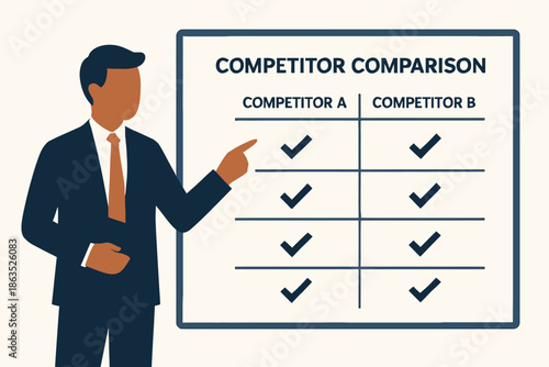 Business Presentation Competitor Comparison Chart with Man Pointing.
