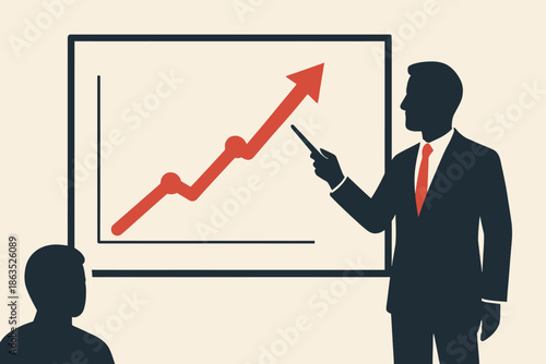 Business Presentation with Upward Trend Chart and Audience Silhouette.